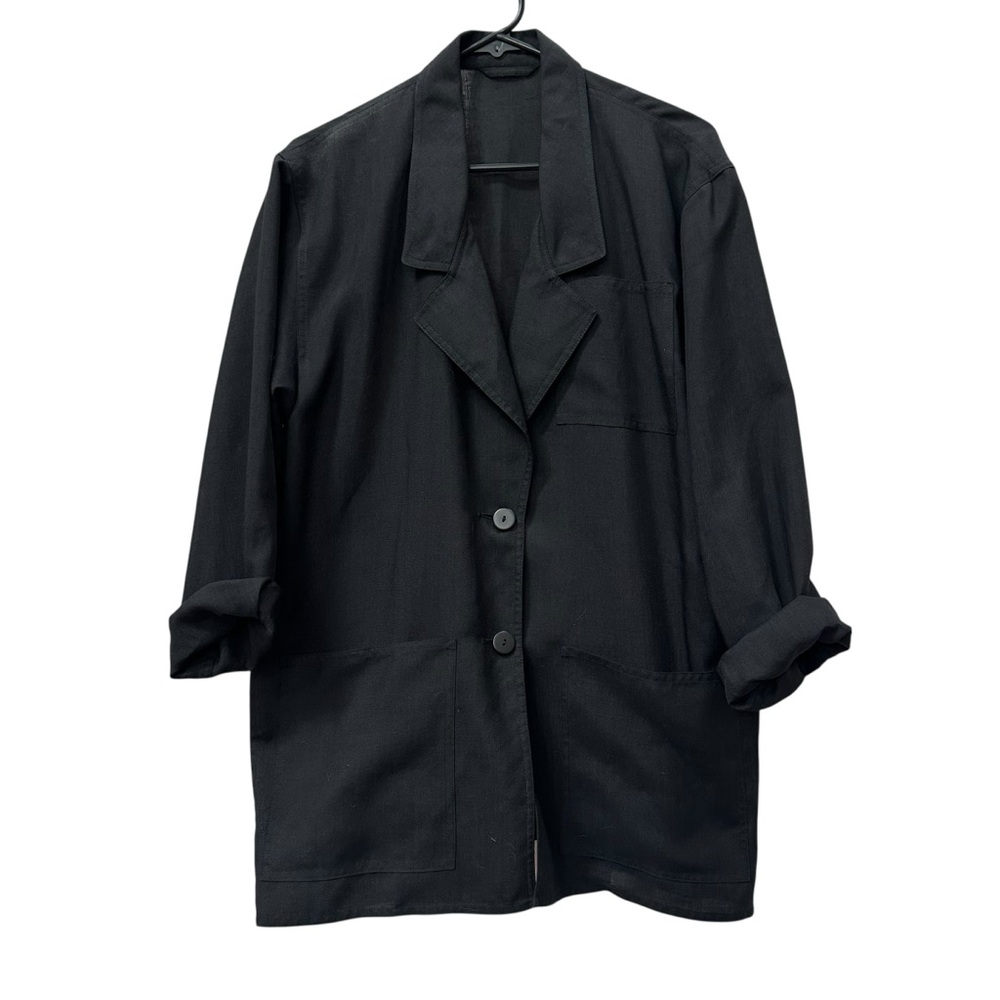 Vintage 80s Jaeger Blazer Black Linen blend Jacket XS 0 2 Made in Great Britain